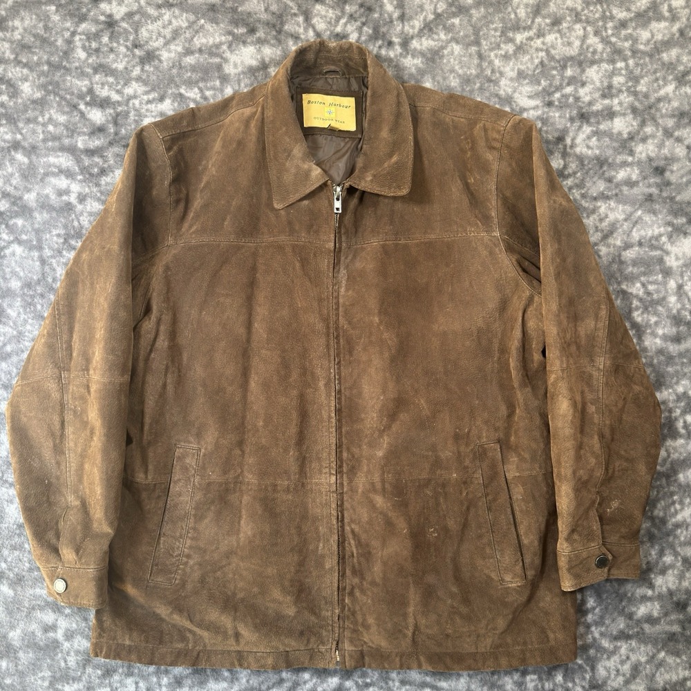 Boston Harbour Outdoor Wear Suede Leather Jacket Mens Size XL Brown Full Zip